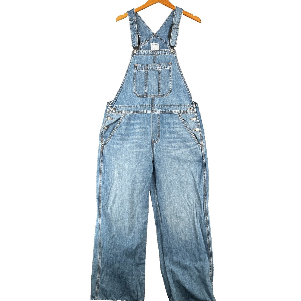Old Navy Baggy Wide Leg Overalls Womens Sz 14 Light Wash Retro Country Boho EUC
